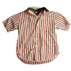 Vintage Tommy Hilfiger Mens White Striped Button Down Short Sleeve Shirt Small